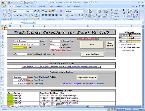 Screen Shot from the Microsoft® Excel Macro File (Click to Enlarge)
